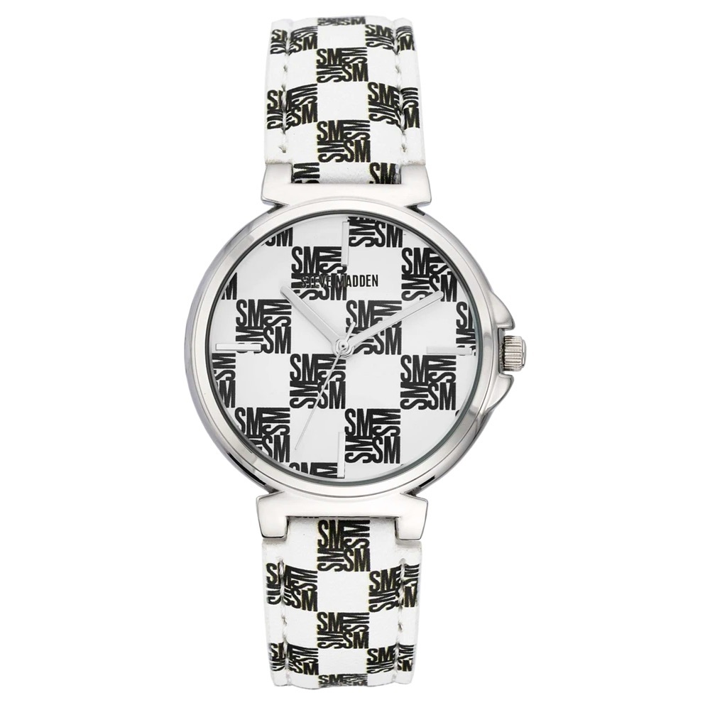 Steve Madden Logo in Black & White Checkered Pattern Watch, 36mm